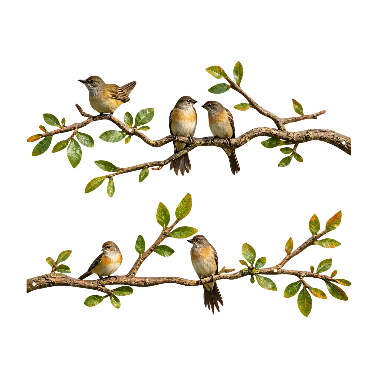 ESTART 2 Pcs Metal Birds Wall Art, Metal Vivid on Branch Silhouette Wall Decor Black Leaves with Bird Outdoor Hanging Wall Sculpture for Home Balcony Garden Indoor Outdoor (Retro Color) — image 1