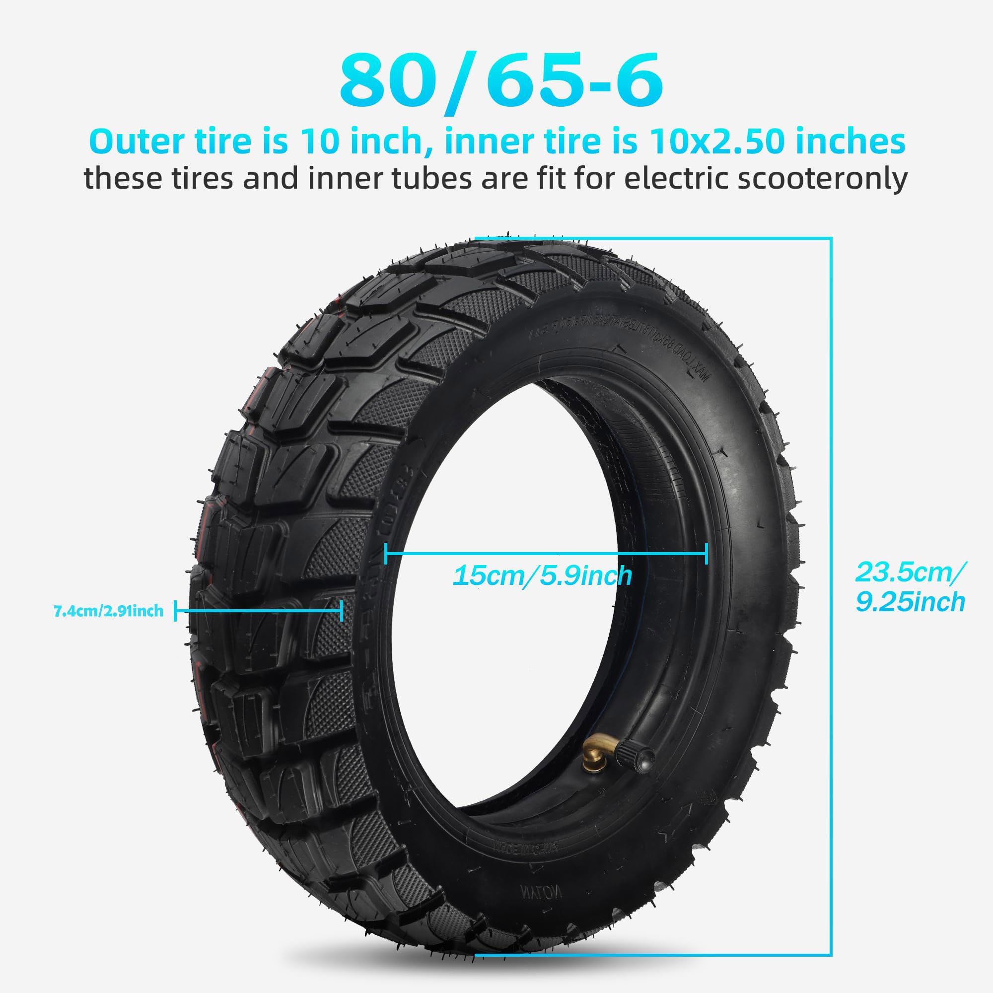 Relibupdater 80/65-6 scooter tire off Road?10in Tires Inner Tubes Replacement Thickened Pneumatic Tyres 255x80 10x3.0 Compatible with Electric Scooter Nanrobot D4/D6+ 2.0
