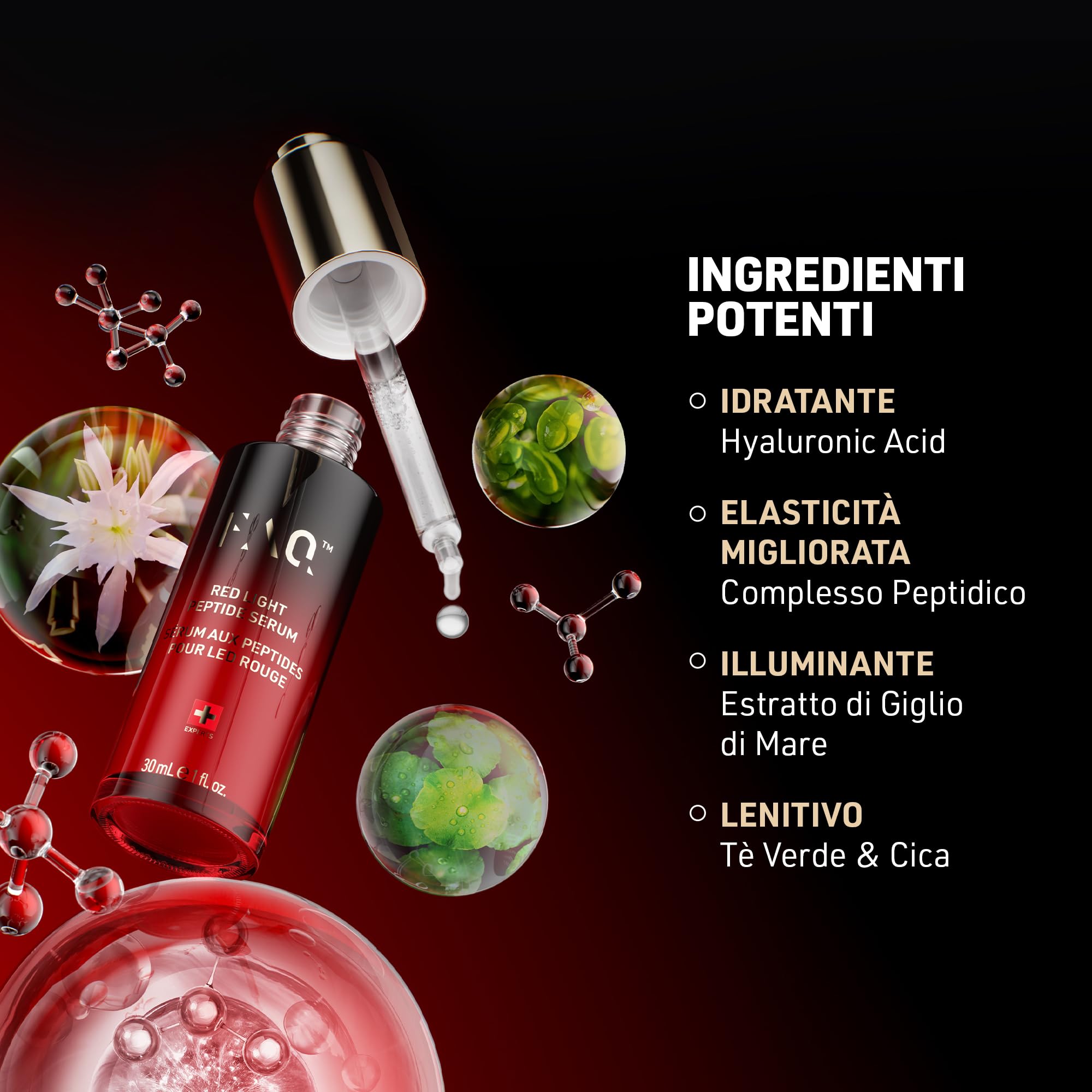 FAQ Siero Peptidico Luce Rossa 30 Ml - Siero Viso Idratante LED | Siero Peptidico, Acido Ialuronico, Siero Viso, Skincare LED, Giglio Di Mare, Tutti I Tipi Di Pelle, Vegano, Senza Profumo