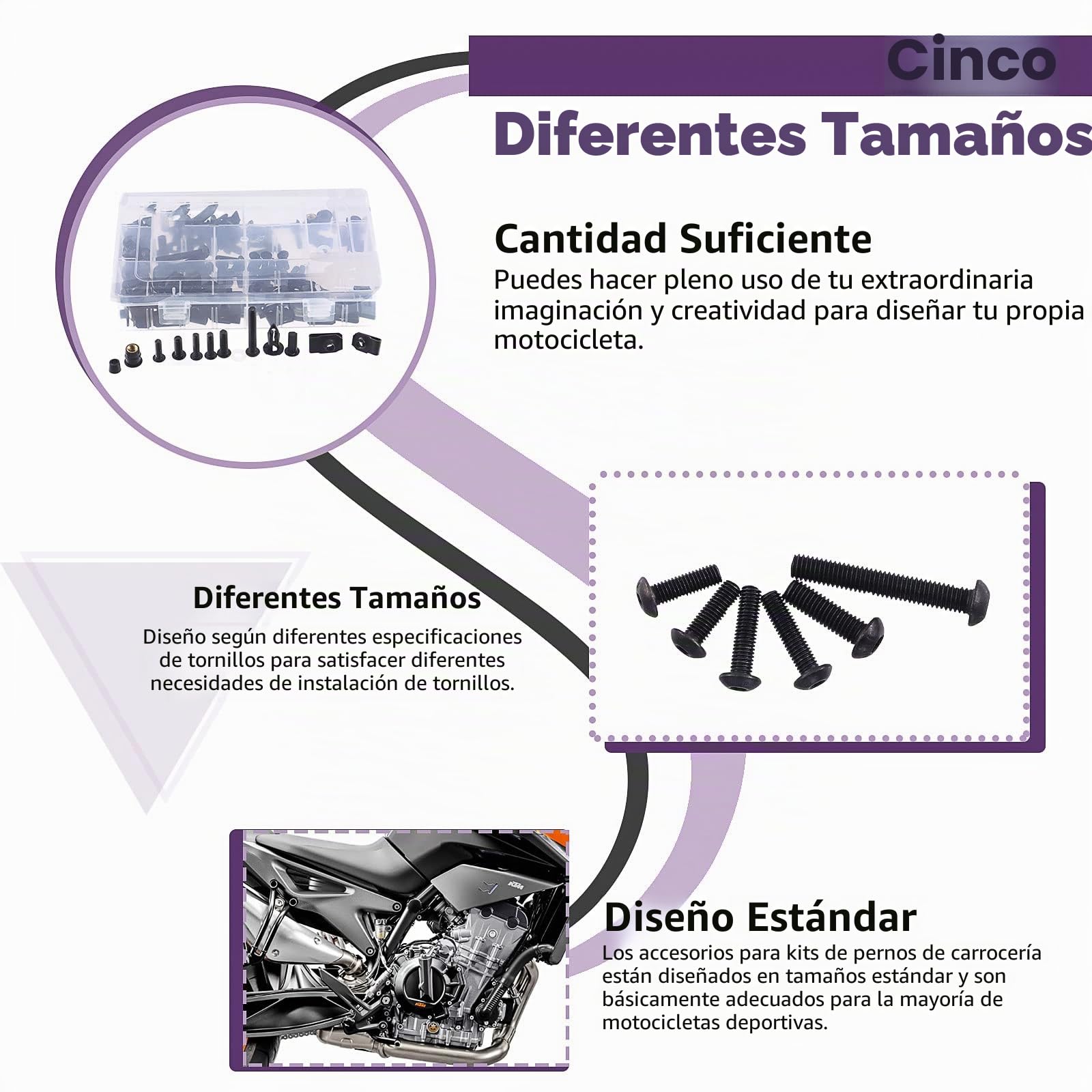 Swpeet Kit de 195 piezas de pernos universales de carenado de acero al carbono M5 M6 de 2 tamaños, kit surtido, tornillos sujetadores de parabrisas de motocicleta, pernos de carenado de fijación para