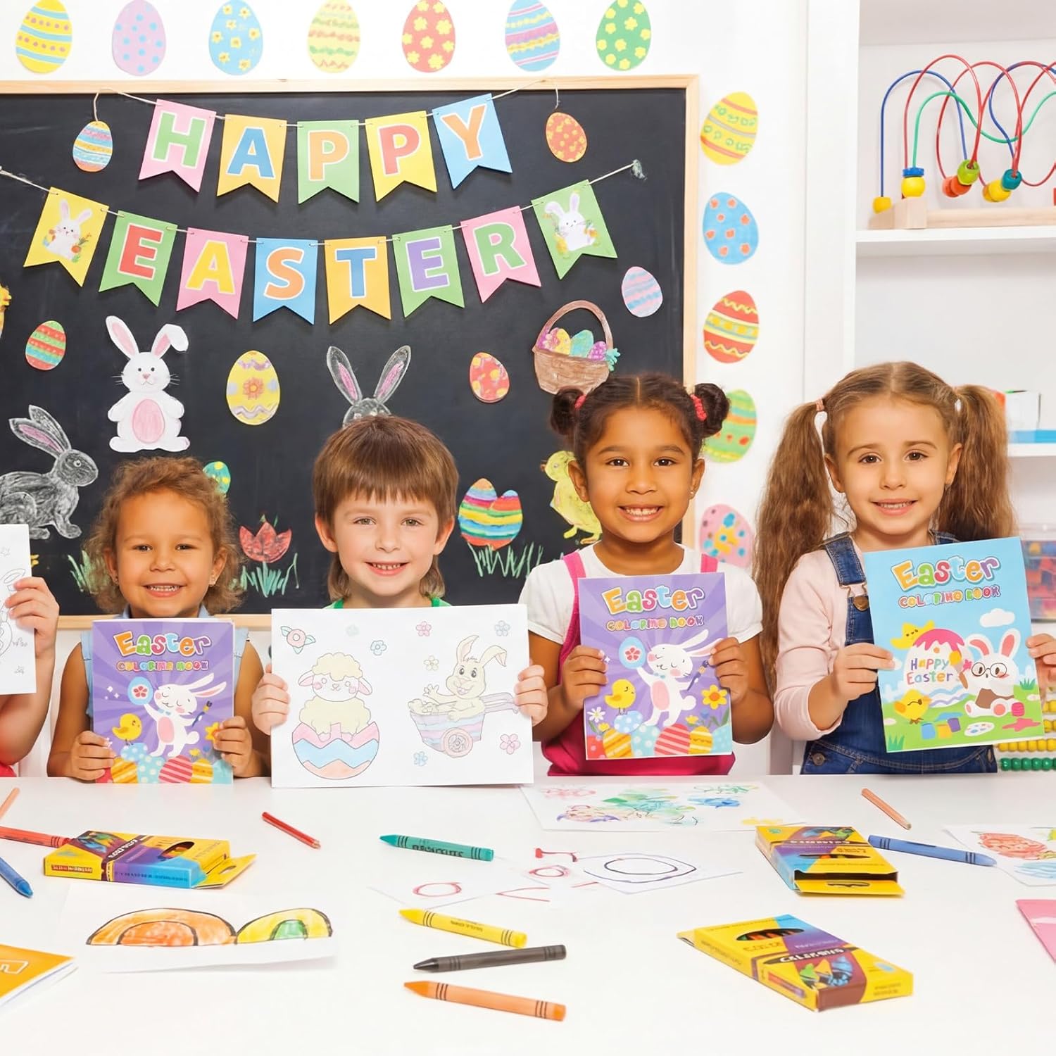 Gilprop 672pcs Easter Bunny Coloring Books with Crayon for Kid Christian Mini Coloring Book Bulk Religious Bible Story Activity Gift for Egg Basket Stuffer Party Favor Sunday School Church DIY Craft