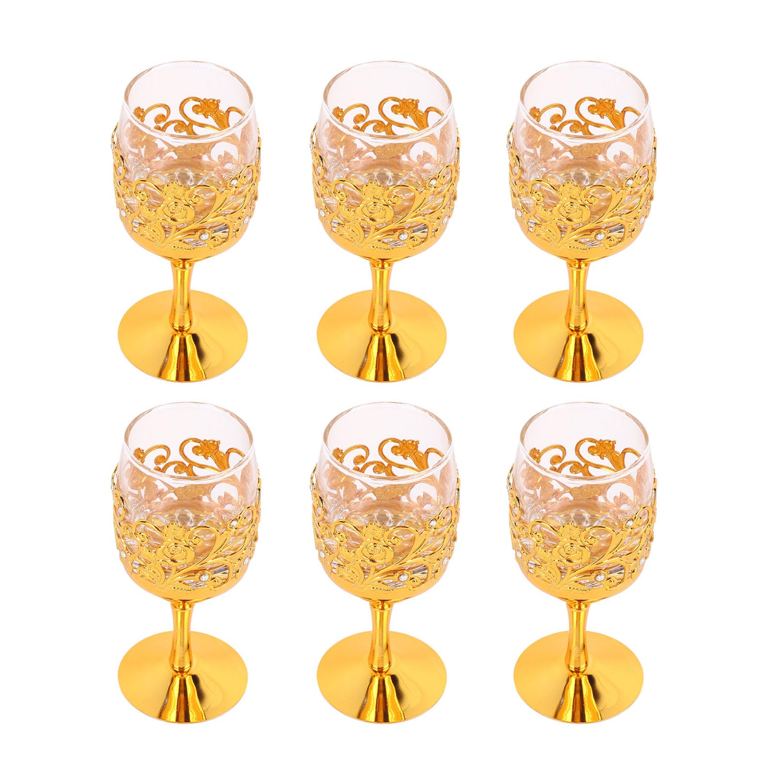 6 Bicchieri da Vino in Metallo per Feste, Calici a Bocca Arrotondata con Stelo Goffrato, Set di Bicchieri da Vino, Bicchieri da Champagne, Bicchieri da Cocktail per Feste di Nozze, Degustazion