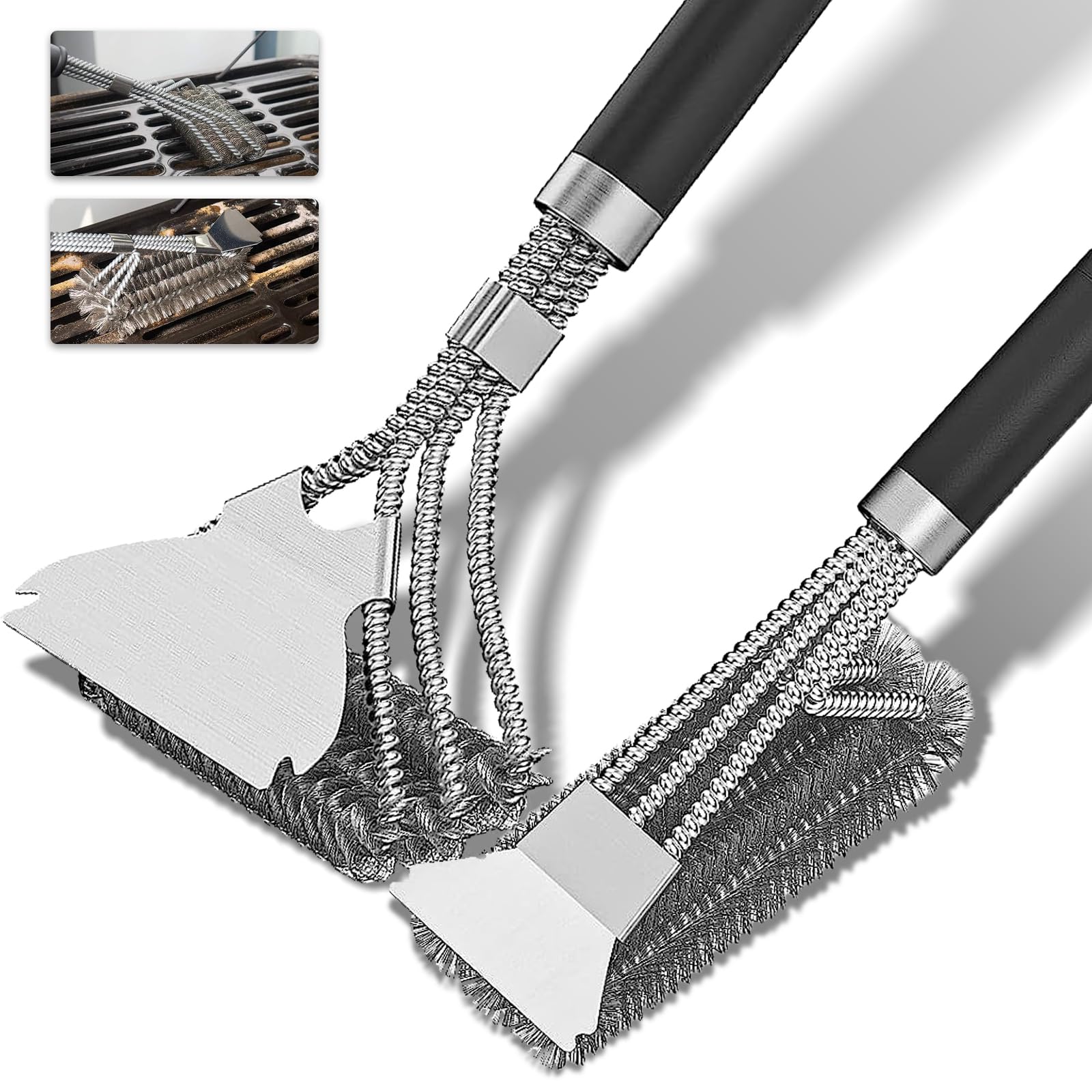 BBQ Cleaning Brush and Scraper, Barbecue Wire Brush for Grill with 2 Styles Replaceable Brush Heads - Steel Barbecue Cleaner for Barbecue Grill Kitchen Cleaning Brush, for All Kinds of Grills