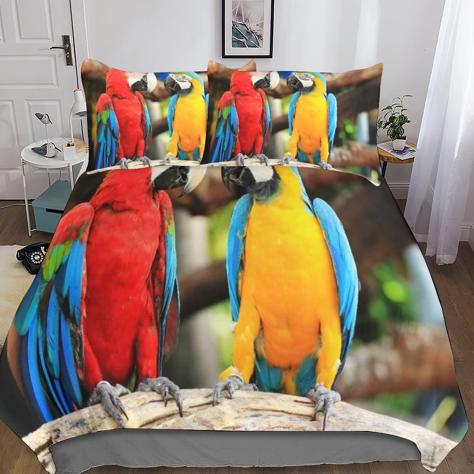 Housse de couette fermeture éclair perroquet 3D pour simplifier le nettoyage lit 200x200