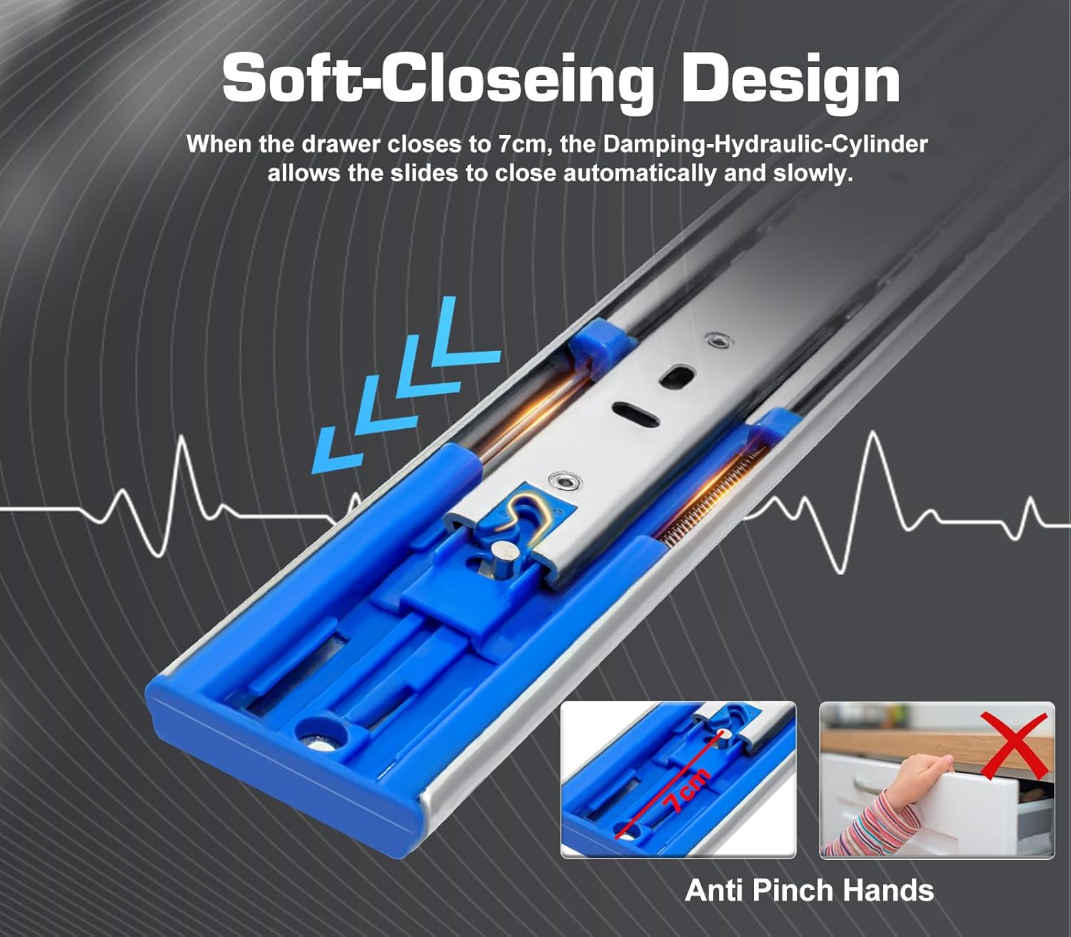 22 Inch 200lbs Soft Close Heavy Duty Drawer Slides, Side Mount Rails Full Extension Ball Bearing Cabinet Tool Box Runners Tracks Glides (1 Pair, with M4 Screws)