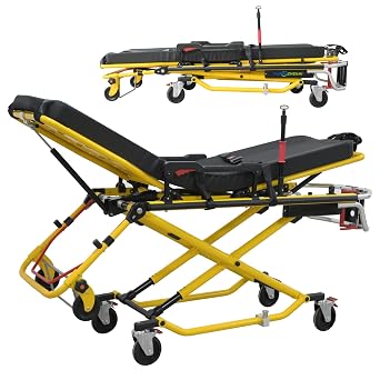 Aluminum Alloy Automatic Loading Ambulance Stretcher, Capacity 440 lbs Medical Emergency Trolley, Lightweight Emergency Transportation Stretcher, Folding Ambulance Gurney Stretcher Bed