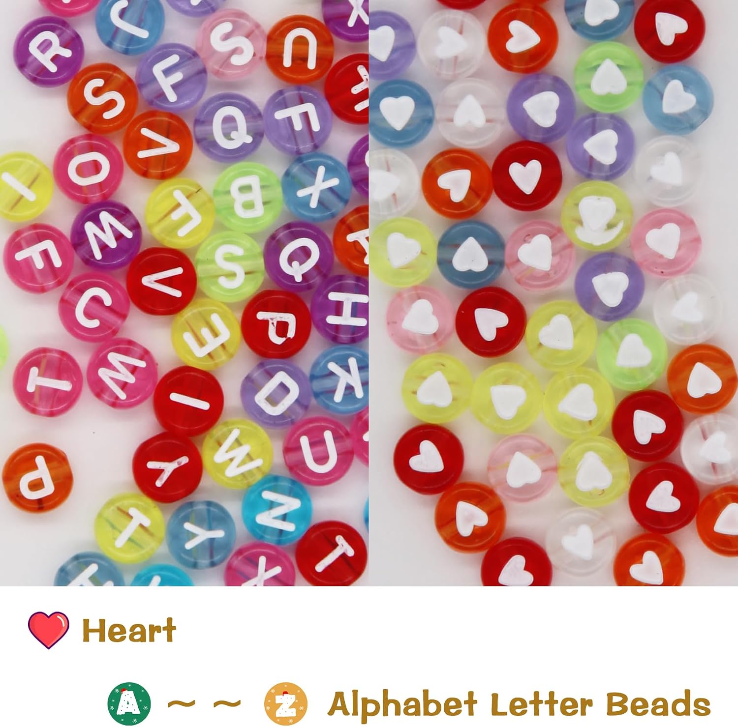 EuTengHao 1000 Pieces Letter Beads Kit 28 Styles A-Z Alphabet Beads Heart Beads for Bracelets Necklace Friendship Jewelry Making DIY Supplies (Colorful Beads White Letters)