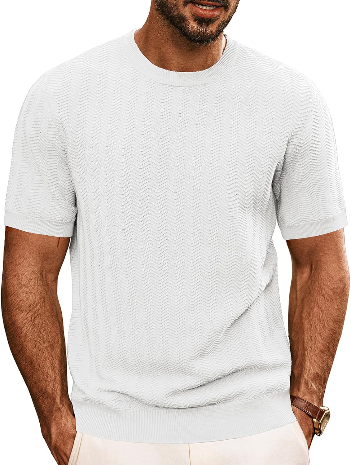 PJ PAUL JONES Men’s T-Shirts Crewneck Short Sleeve Tee Textured Knit Pullover Tops