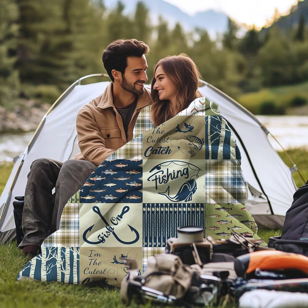 Fly Fishing Throw Blanket,Fishes Hunter Gift for Kid Men Boy Dad,Funny Fishing Gift for Fisherman Fish Lover,Soft Lightweight Plush Fish Collage Throw for Couch Sofa Bed 50''x 60'' for Teen