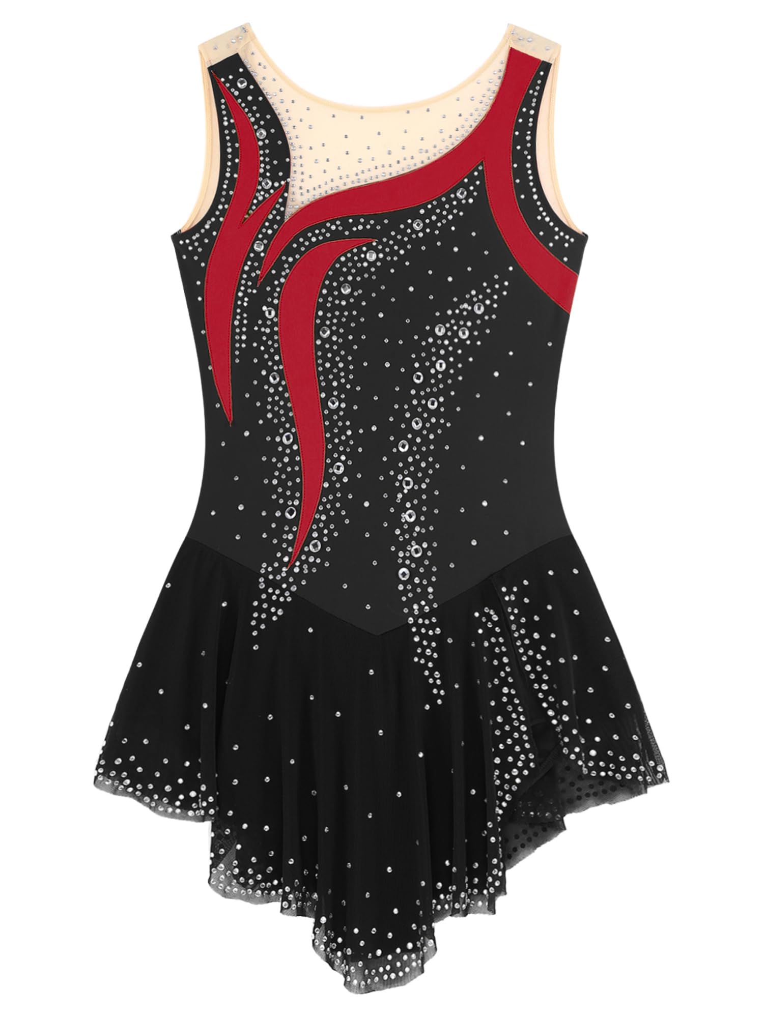 IEFIEL Vestido de Patinaje Artistico Mujer sin Mangas Maillot Leotardo Gimnasia Baile Lirico Moderno Disfraz Bailarina