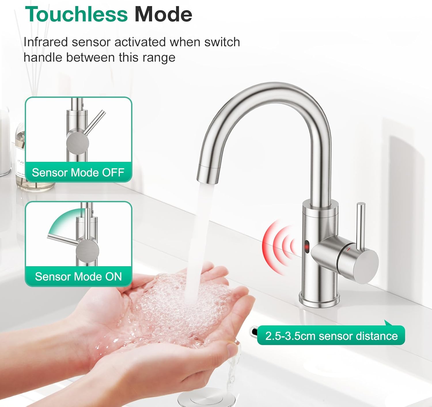 CREA Automatic Touchless Bar Faucet, Smart Infrared Motion Sensor Faucet for Kitchen Prep Sink or Bathroom Vanity, Stainless Steel 360° Swivel Single Handle 1 Hole, Brushed Finish