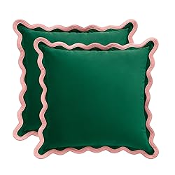 MONDAY MOOSE Decorative Throw Pillow Covers Cushion Cases, Set of 2 Soft Velvet Scalloped Wavy Edge Designs, Mix and Match for Home Decor, Pillow Inserts Not Included (Pink/Green, 18x18 inch)