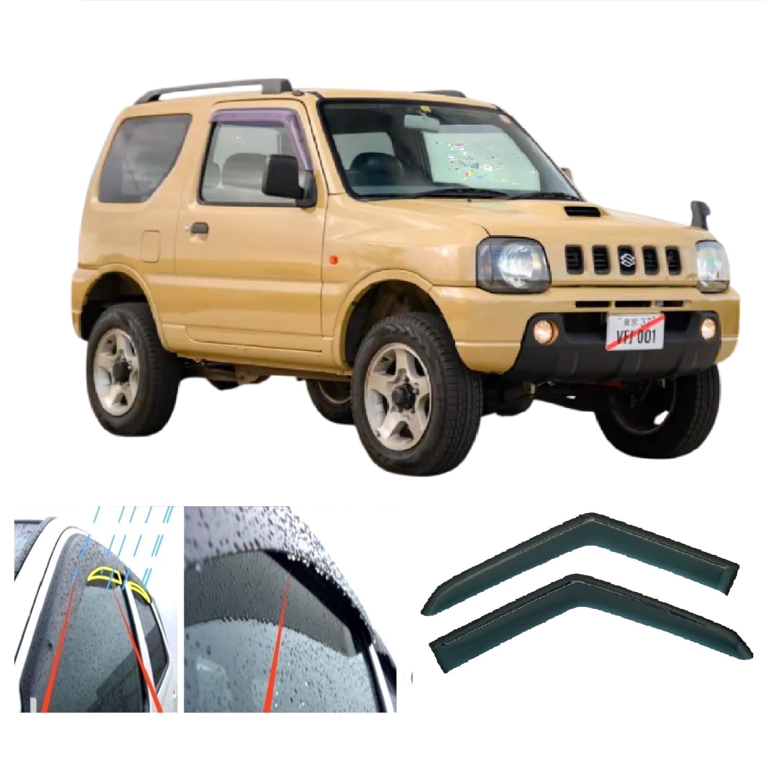 2 deflettori d'aria per Suzuki Jimny 1998 1999 2000 2001 2002 2003 2004 2005 2006 2007 2008 2009 2010 2011 2012 2013 2014