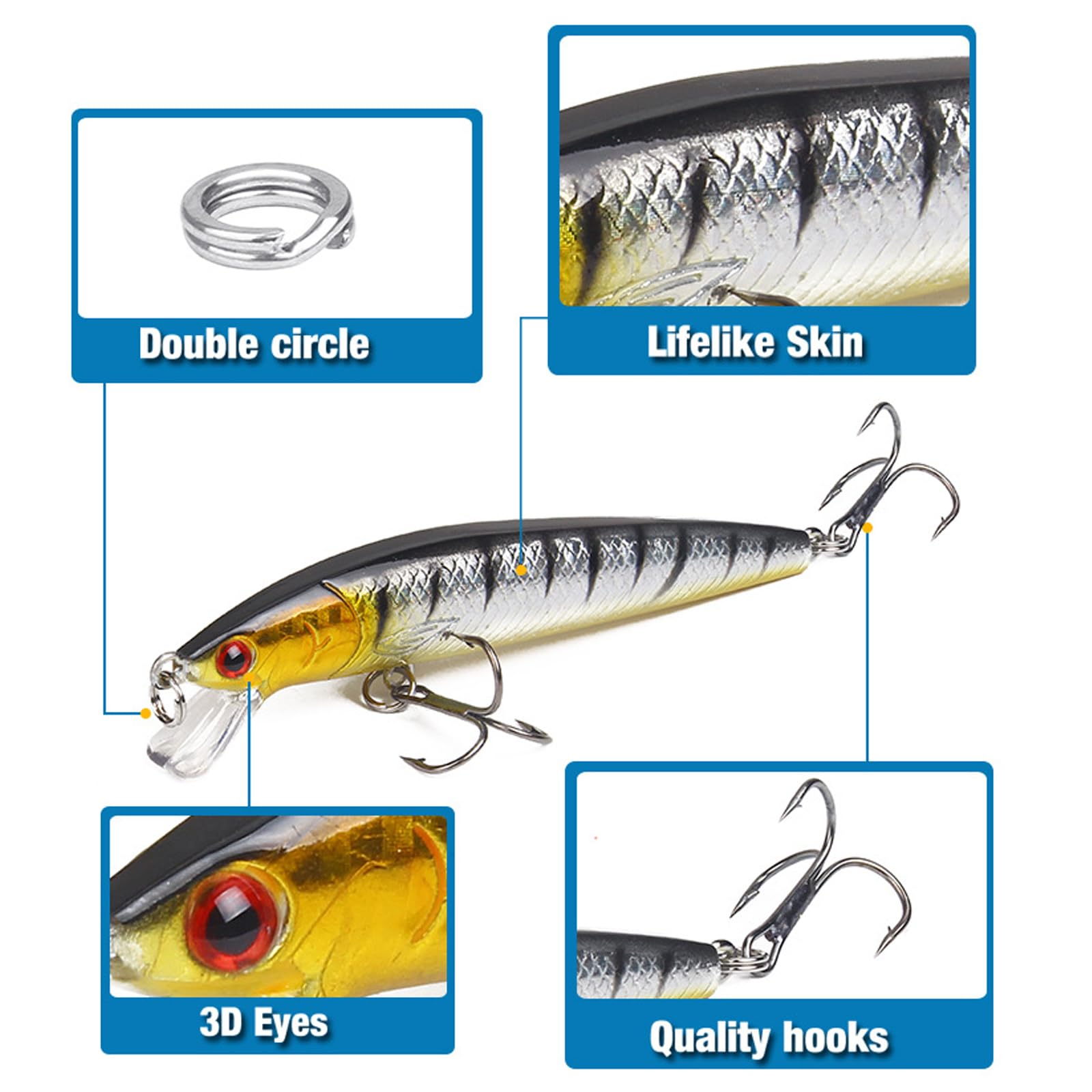 Señuelos de Pesca 10 Piezas, Señuelos Realistas de Plástico Duro con Ojos 3D Realistas, Accesorios para Pesca, Cebo Realista para Pesca en Agua Salada y Agua Dulce