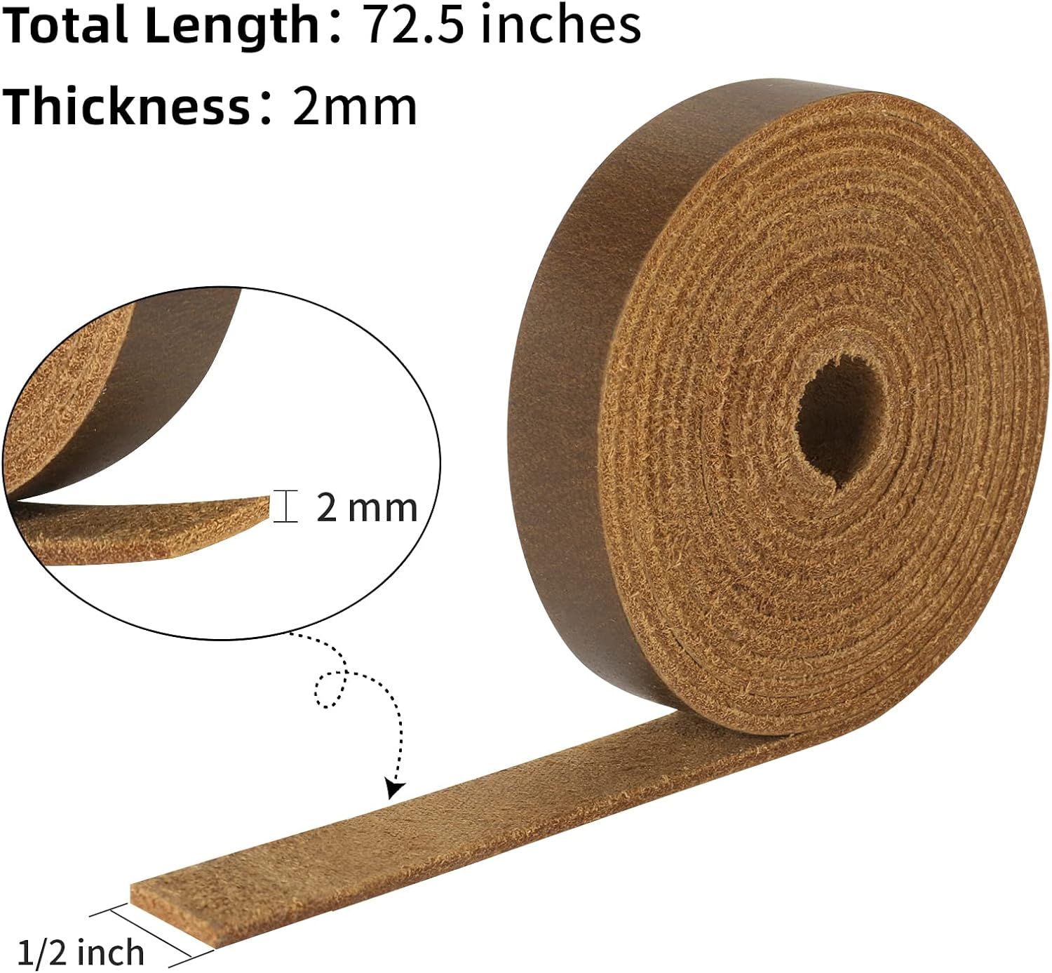 Ringsun 1/2 Inch Wide Flat Leather Straps for Crafts, Full Grain Leather Strips Cord String for Crafts, Tooling (2mm Thick 72.5 Inches Long Dark Brown)
