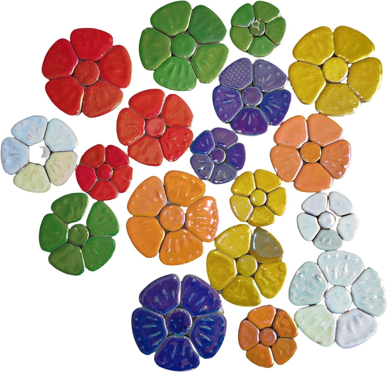 Piastrelle per mosaico in ceramica con fiori iridescenti casuali da 500g per lavori fai da te, 3 dimensioni di pezzi per mosaico floreale per opere d'arte, cornici per foto, tazze, vasi per fiori