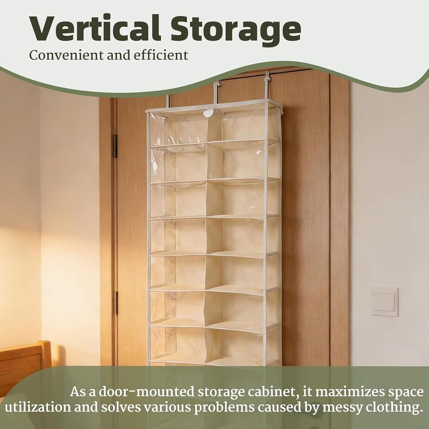 Hoodie Organizer For Closet Door With Waterproof Reinforced Fabric, 2026 Upgraded Small Back Of Door Organizer, Clear Behind Foldable Hanging Shoe Rack & Wardrobe Space Saver (Beige)