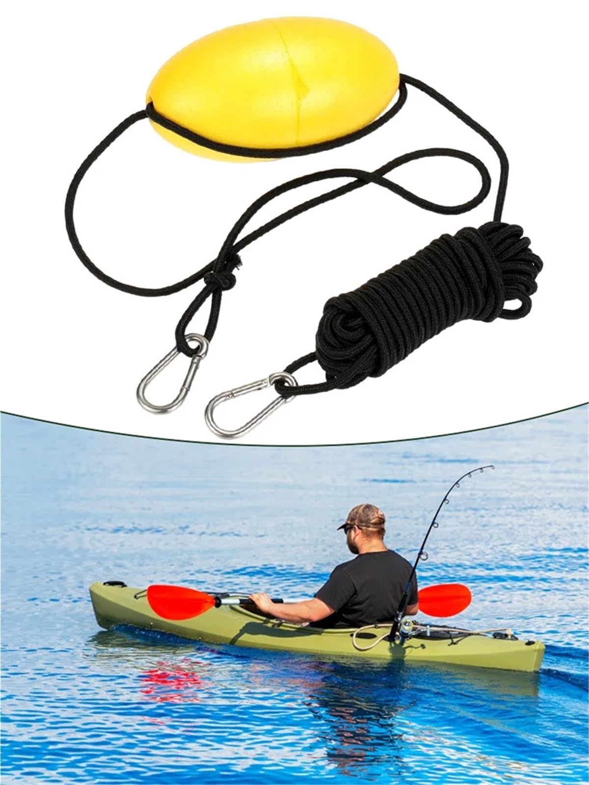 Festmacherleine, Drift Schleppseil Tragbare Angeln Meer Kabeltrommel Leichte Mit Clip Schnallen Boot Yacht Kanu Zubehör(Yellow)