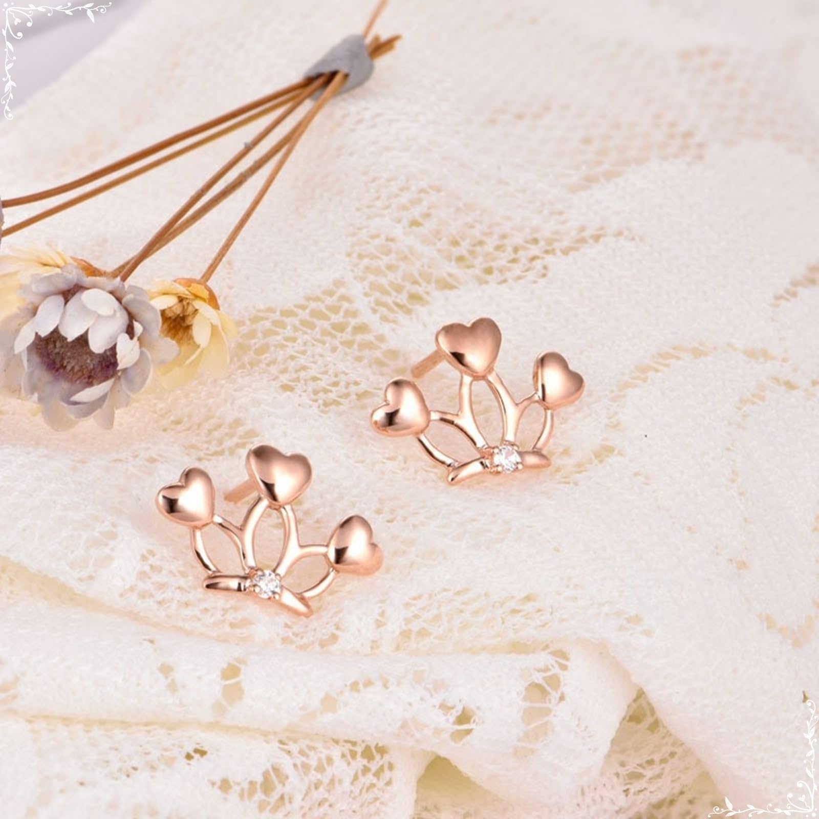 Epinki Pendientes Oro 9K/18K para Mujer, Moissanita/Diamante Corona con Corazón Pendientes Fiesta Joyería