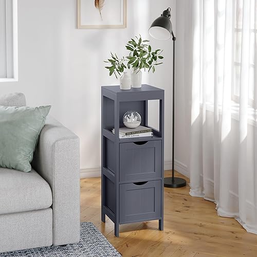 Miniatura 2 de VASAGLE Gabinete de piso de baño, organizador de almacenamiento de baño, unidad de esquina multifuncional, 2 cajones, gris UBBC042G01
