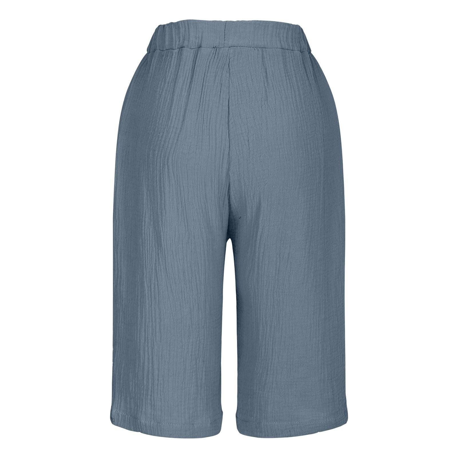 APRDFEU Bermuda Shorts for Women Knee Length High Waisted Baggy Shorts with Pockets Cotton Linen Summer Casual Lounge Outfits — view 4