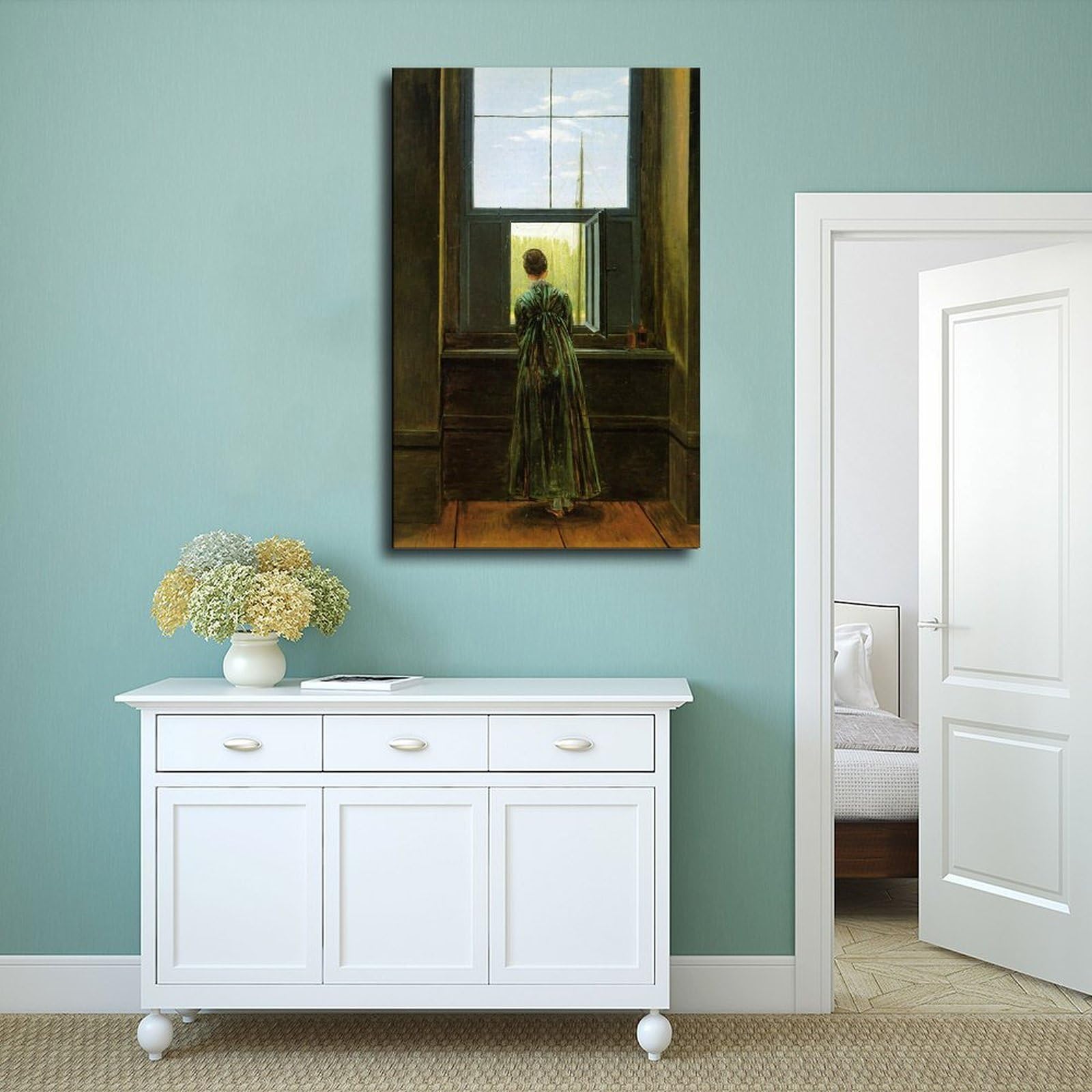 Póster de mujer en la ventana de Caspar David Friedrich para estética de habitación, lienzo para pared y marco impreso, 30,5 x 45,7 cm