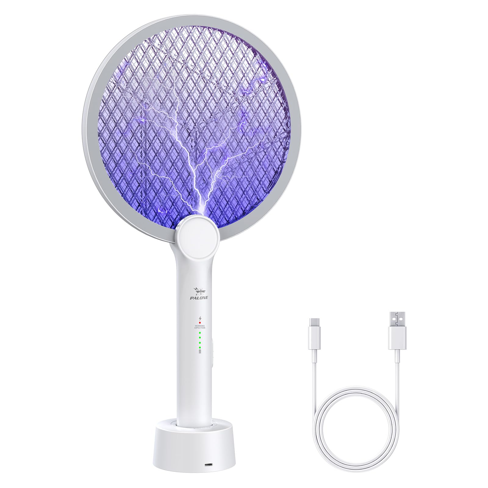 PALONE Bug Zapper Racket, 2 Modes Electric Bug Zapper USB Rechargeable, 4000 Voltage Indoor Outdoor Electric Racket with 3 Layer Safety Mesh
