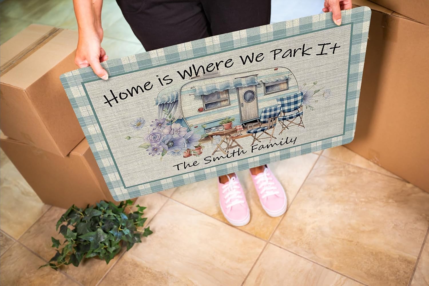 Camper RV Door Mat 35"x 25", Home is Where We Park It Camping Door Mat for Campervan Caravan Motorhomes, Decorative Camp Doormat for Indoor Outdoor Front Entrance27-2