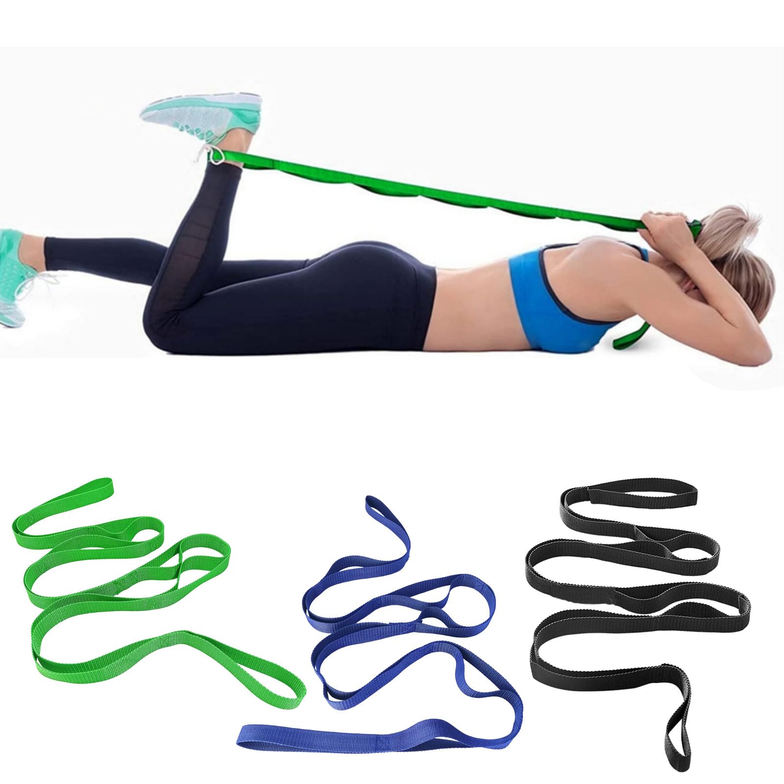 Sangle élastique De Fitness à 10 Boucles – Yoga, Pilates, étirements – Douce, Solide Et Ultra Portable