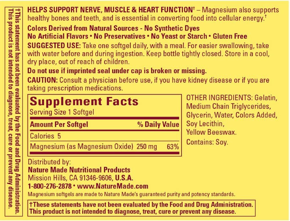 Nature Made Magnesium 250 mg Liquid Softgels 90 ea (Pack of 8)