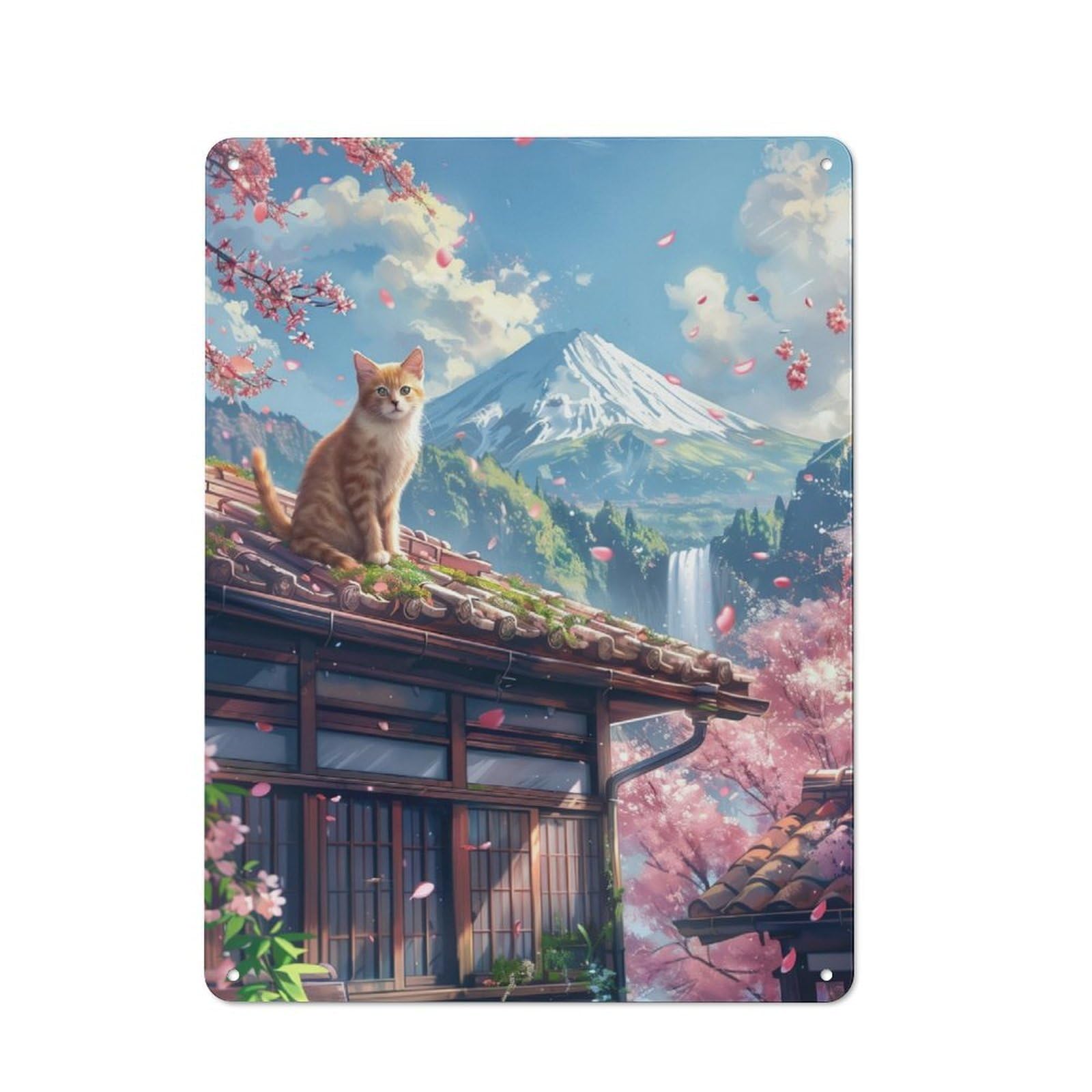 Junmoney Brown Cat In Tokyo Metal Plaque 40X30cm With For Workshop Wall, Retro Decor, For Garage, Workshop And Man Cave Decoration