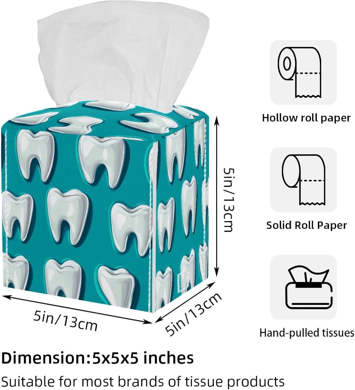 2 Pack Tooth Tissue Box Cover Leather Facial Tissue Dispenser Box Holder for Dresser Bathroom Decorative