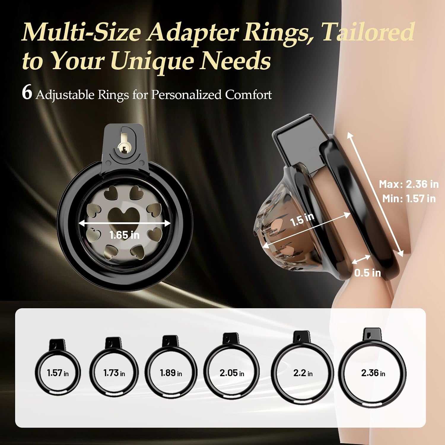 Flat Chastity Cage Cock Cage, Male Chastity Devices with Adjustable Chastity Belt & Soft Silicone Head, BDSM Chastity Penis Cage with 6 Rings & Invisible Lock Bondage Gear for Penis Exercise (Black,S) | Soft Silicone Material for the Head and Comes with Chastity Belt