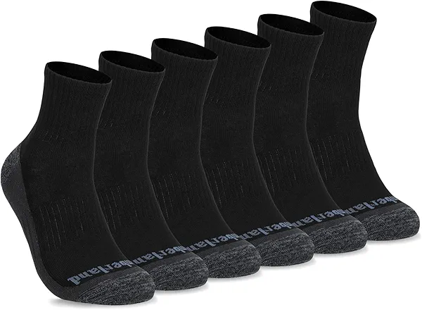 Timberland Mens Socks, Comfort Quarter Arch Support, Padded Cushion, Moisture Control, Black, 9-12 US