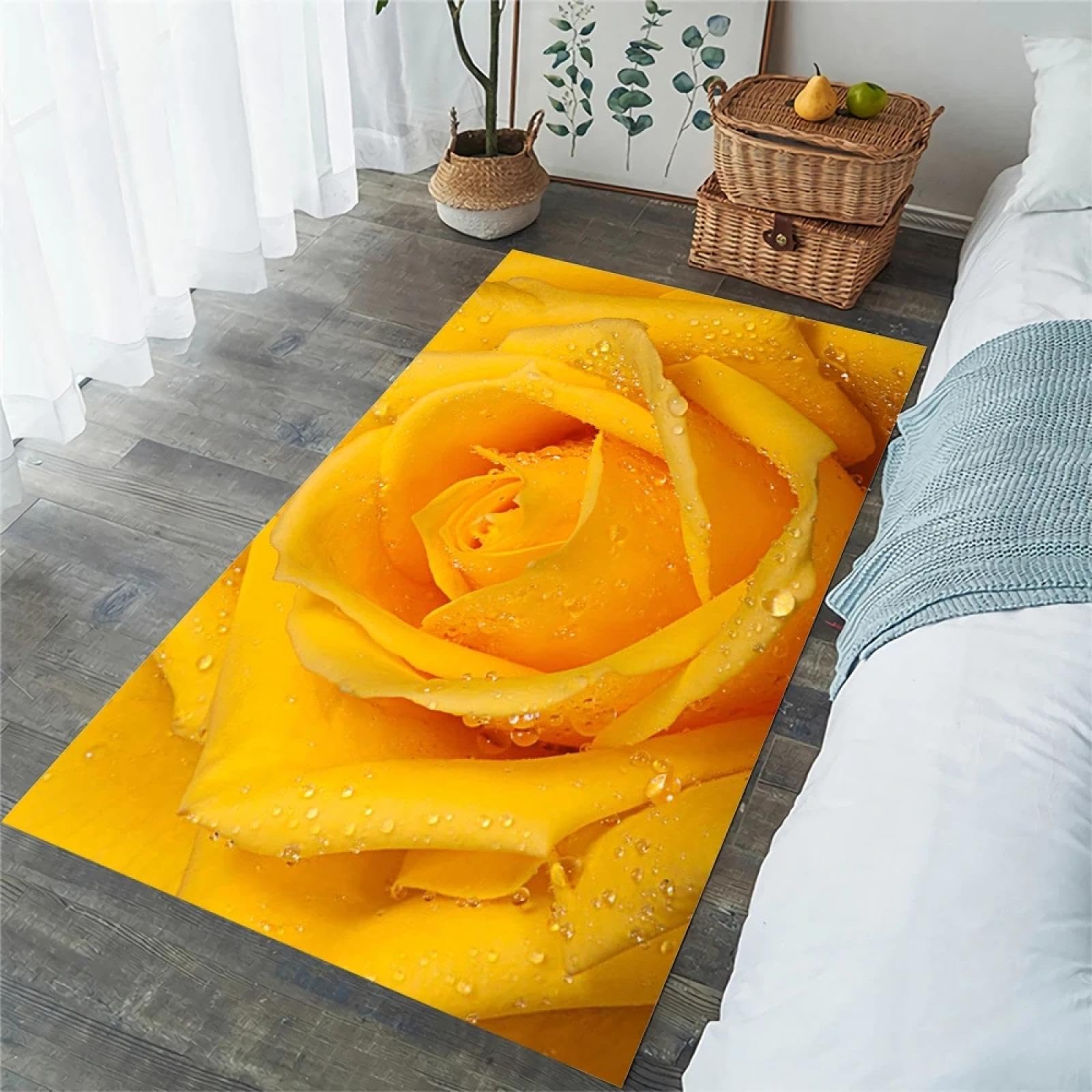 Tapis de sol fleurs jaunes 120x200 cm pour salon et chambre
