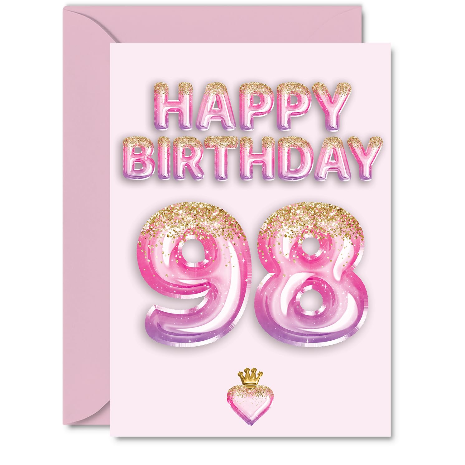 98th Birthday Cards for Men Women - Pink & Purple Glitter Balloons - Happy Birthday Card for 98 Year Old Man Woman Grandad Auntie Nanny Nan, A5 Bday Greeting Cards