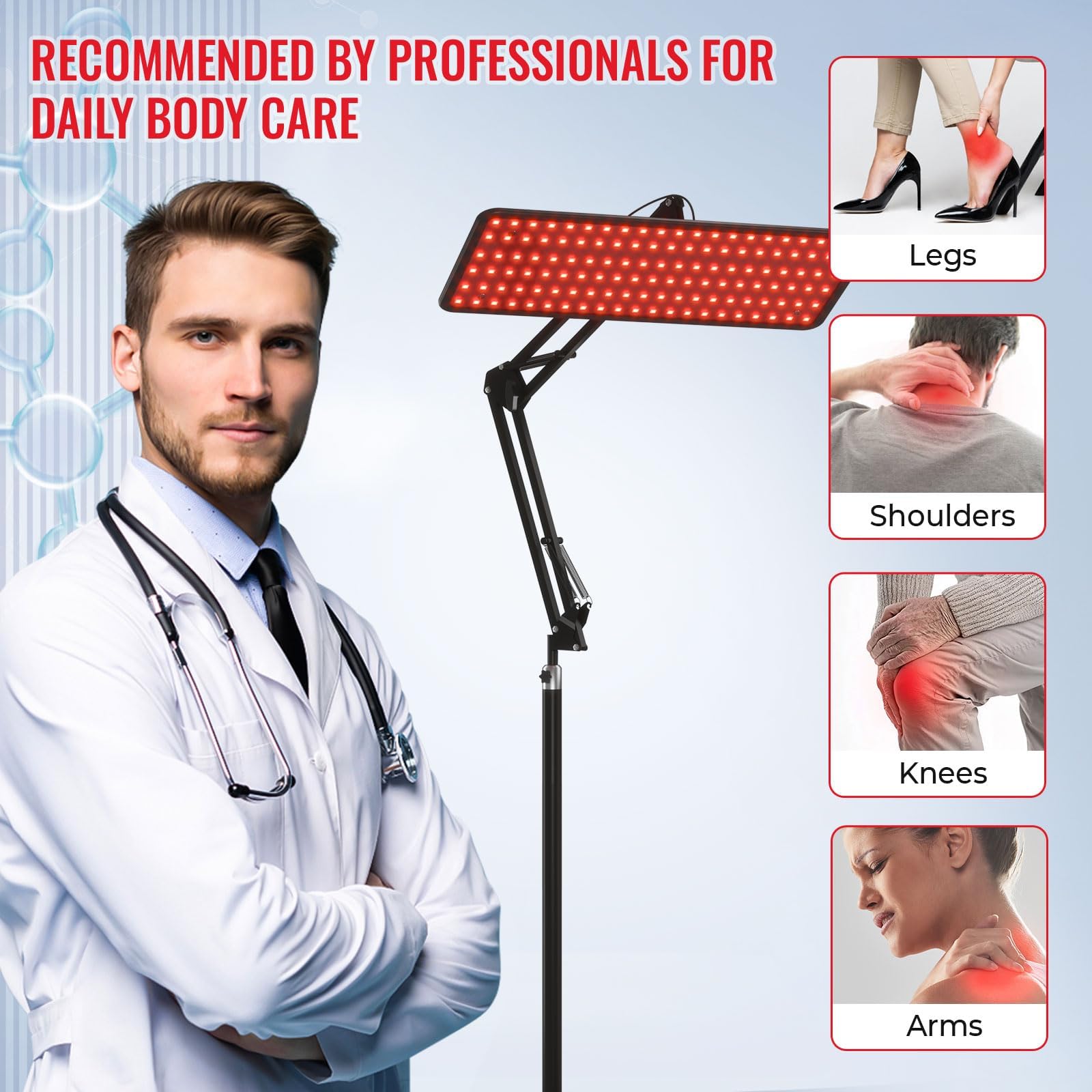 Lámpara de terapia de luz roja con 120 LED, panel de luz infrarroja 660 nm/850 nm/940 nm, soporte ajustable y gafas protectoras para el cuidado facial y corporal