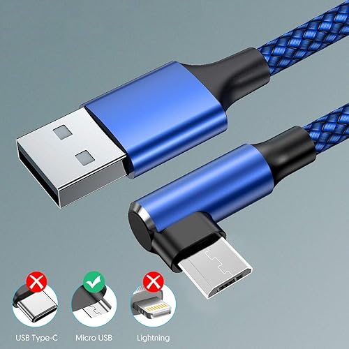 Miniatura 4 de EWUONU Cable micro USB de 90 grados paquete de 2 6.6 pies para Fire 7 HD8, tabletas Samsung, Galaxy S7 S6 Edge J8 J7, Xbox One, controladores PS4,