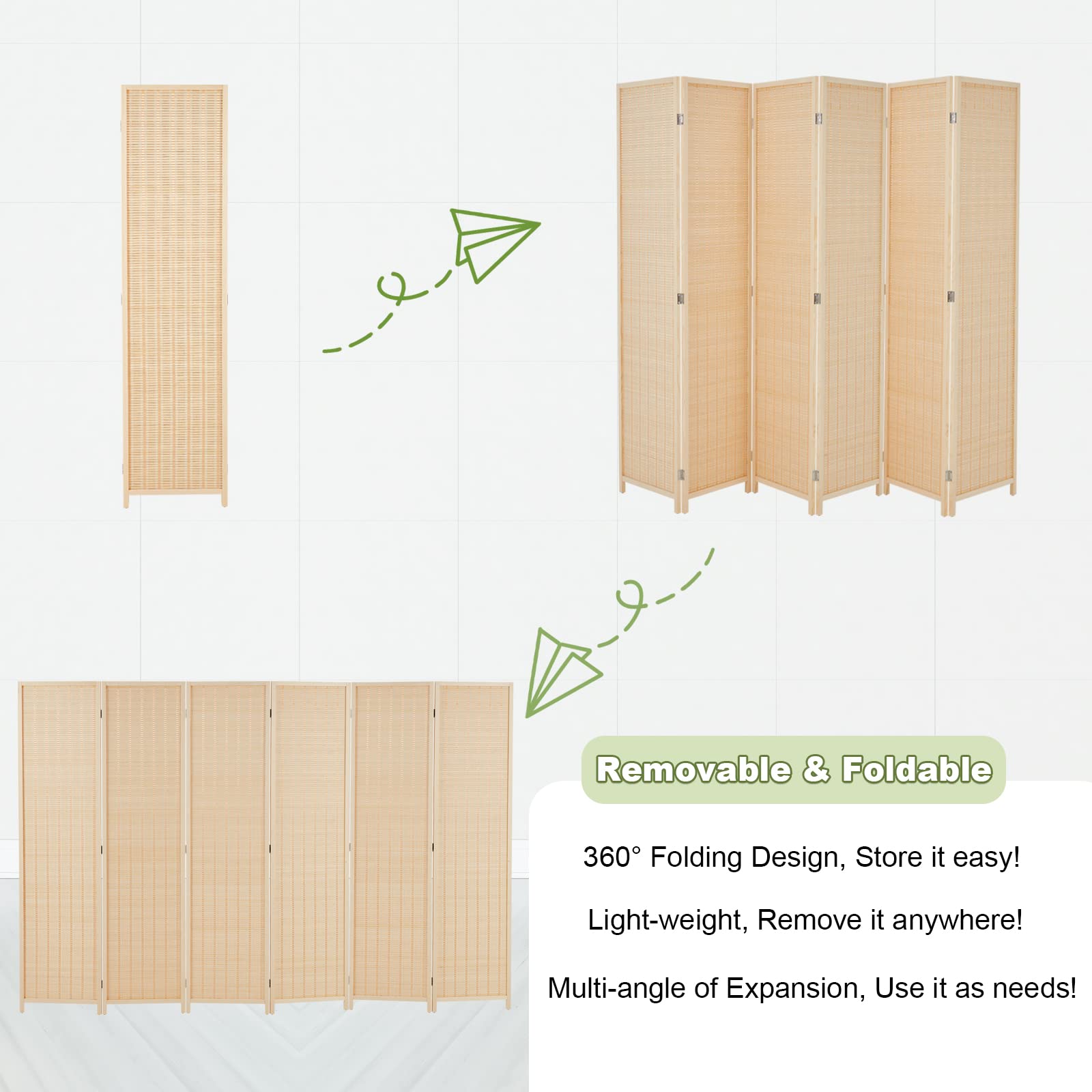 HADDOCKWAY HighQuality 6 Panel Bamboo Room Divider Wall 6FT Tall Folding Privacy Screens Room