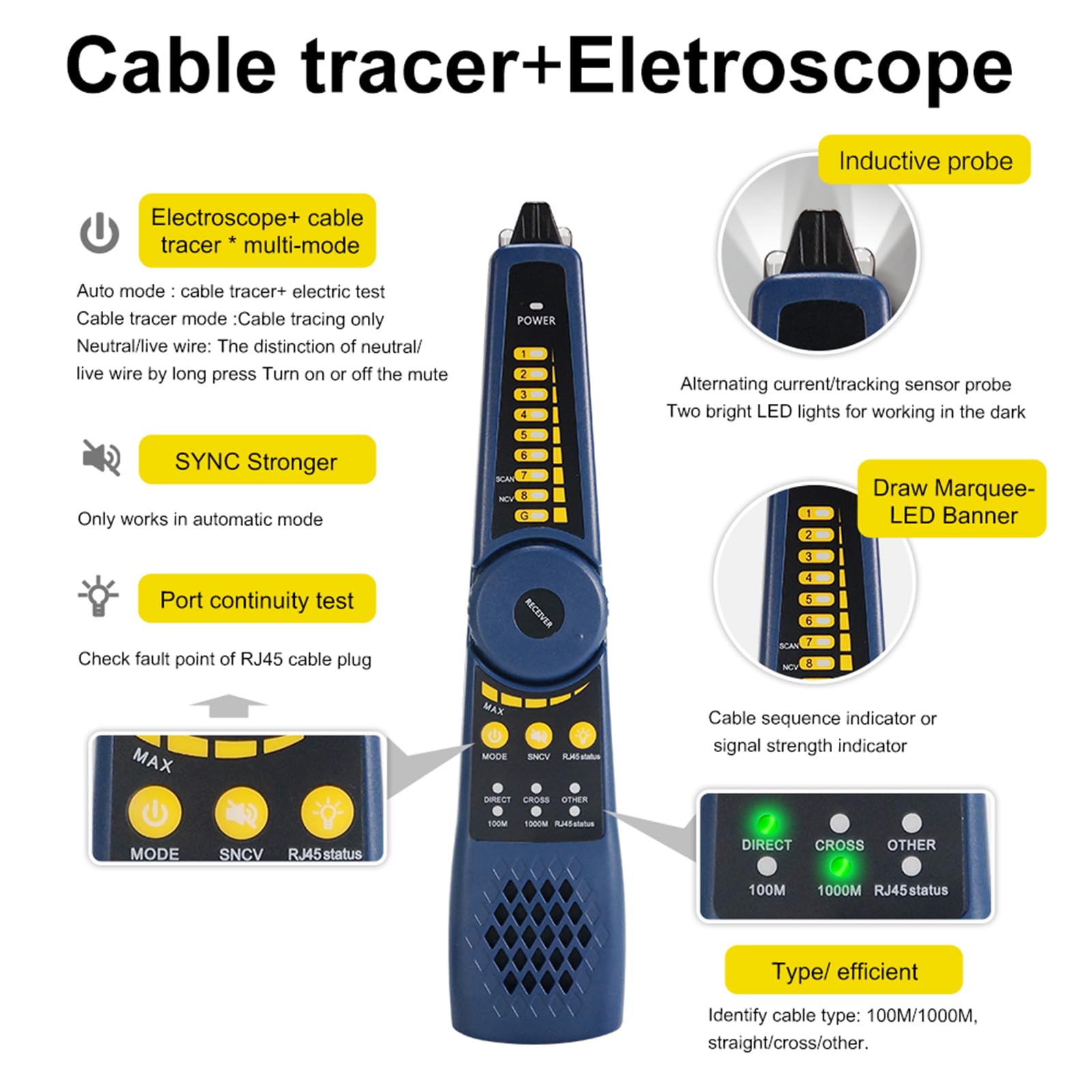 Tester CCTV 8K H.265 IP Camera Tester Monitor per telecamera TVI/CVI/AHD/SDI/CVBS da 8 MP con schermo da 7 pollici, con POE++ Max. 90 W, porta Gigabit SFP, ingresso/uscita HDMI, ingresso VGA