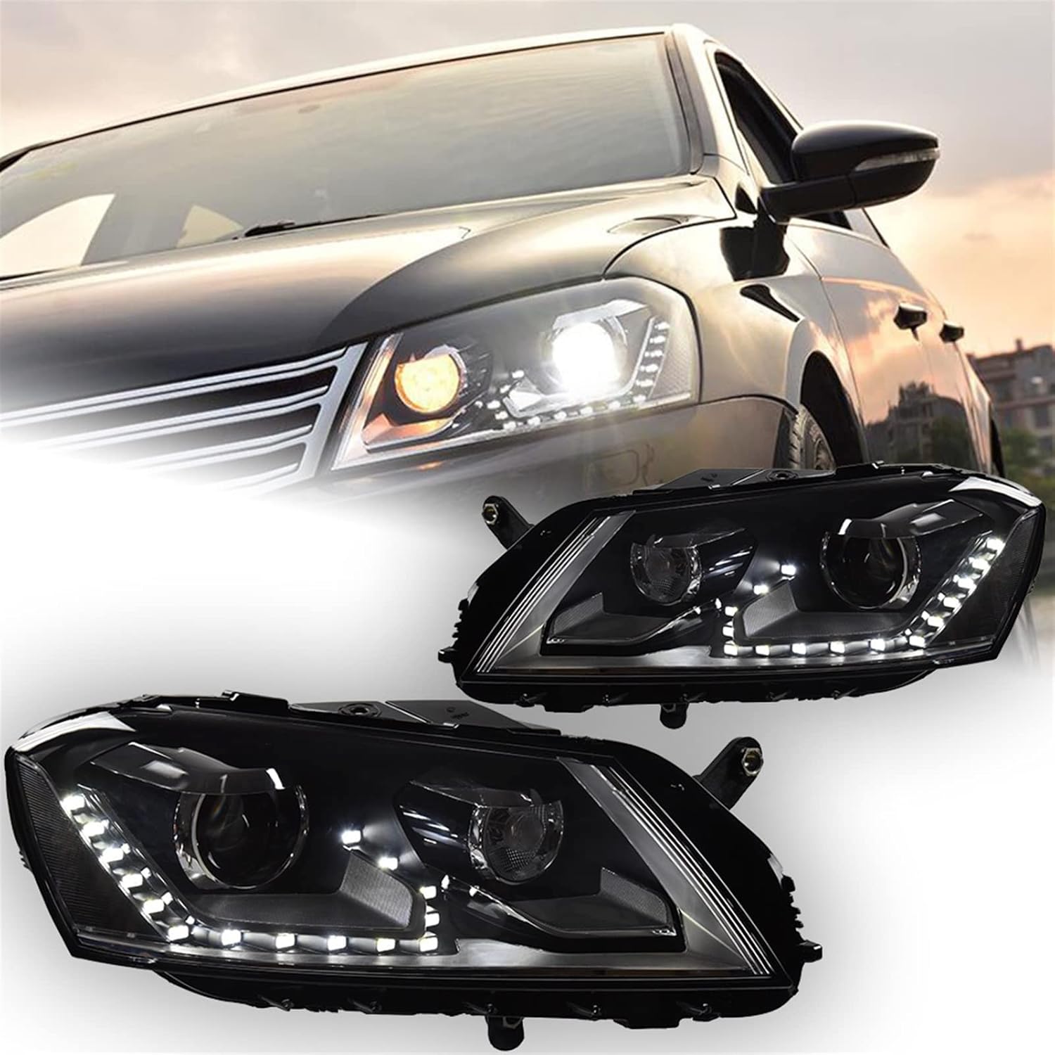 Car Styling Compatible With VW Passat B7 Headlight 2012-2016 Passat Europe LED DRL Hid Head Lamp Angel Eye Bi Xenon Beam Accessories(Headlight No Bulb)