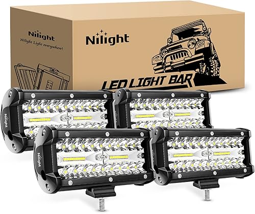 Nilight 4 cápsulas LED de 6.5 pulgadas, 120 W, barra de luz triple fila, luz de conducción impermeable, luz de trabajo LED, todoterreno, camión,