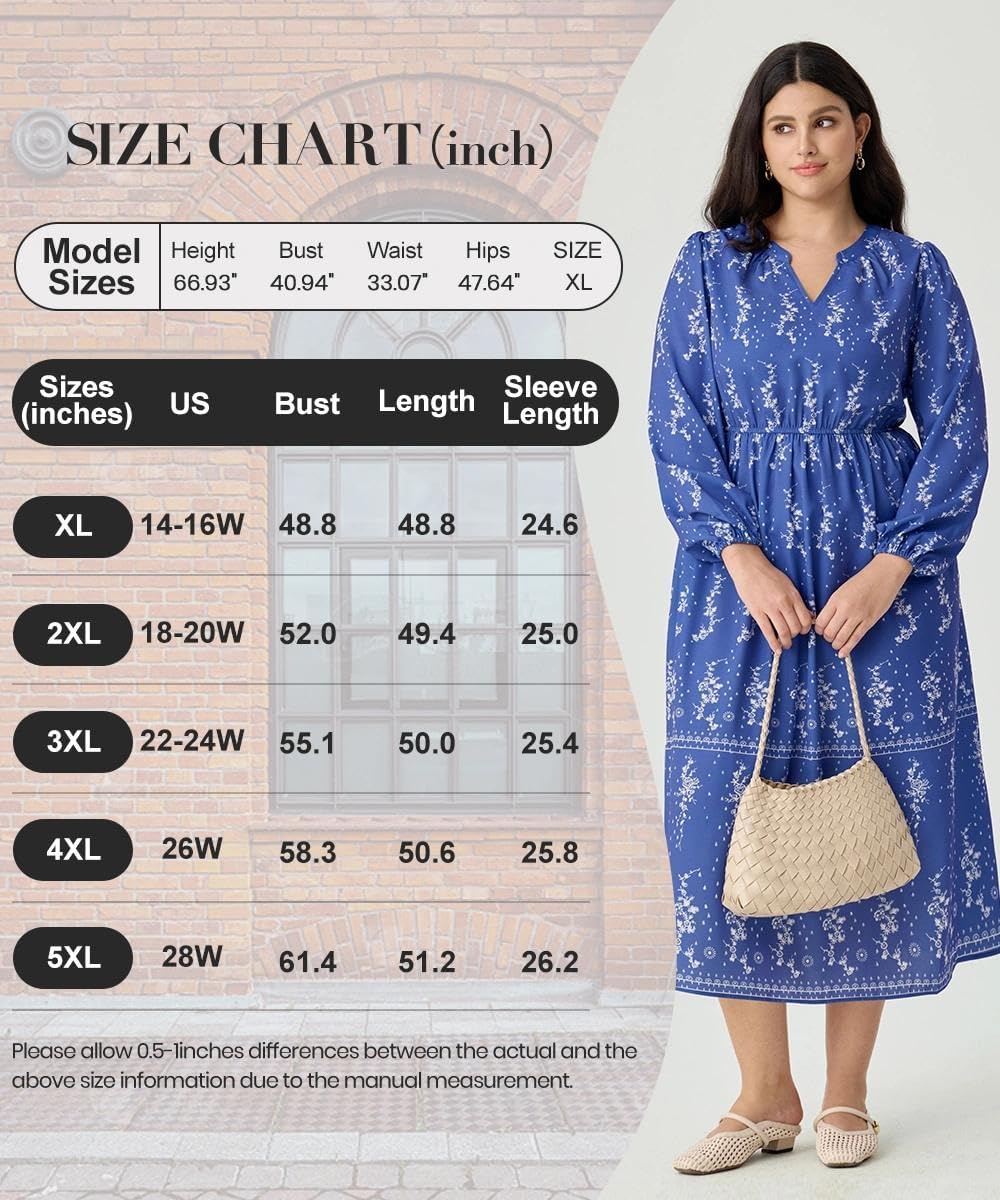 TIYOMI Womens Plus Size Dresses Fall Long Sleeve Maxi Dresses V Neck Floral Spring Dress with Pockets XL-5XL (14W-28W) - Image 9