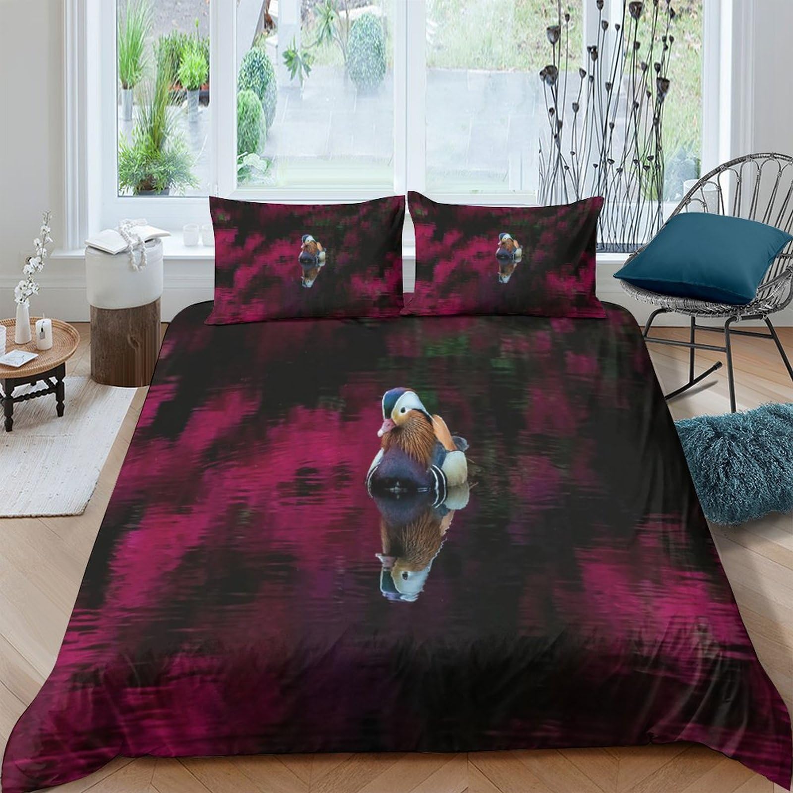 Parure de lit canard mandarin fermeture éclair housse microfibre 3 pièces