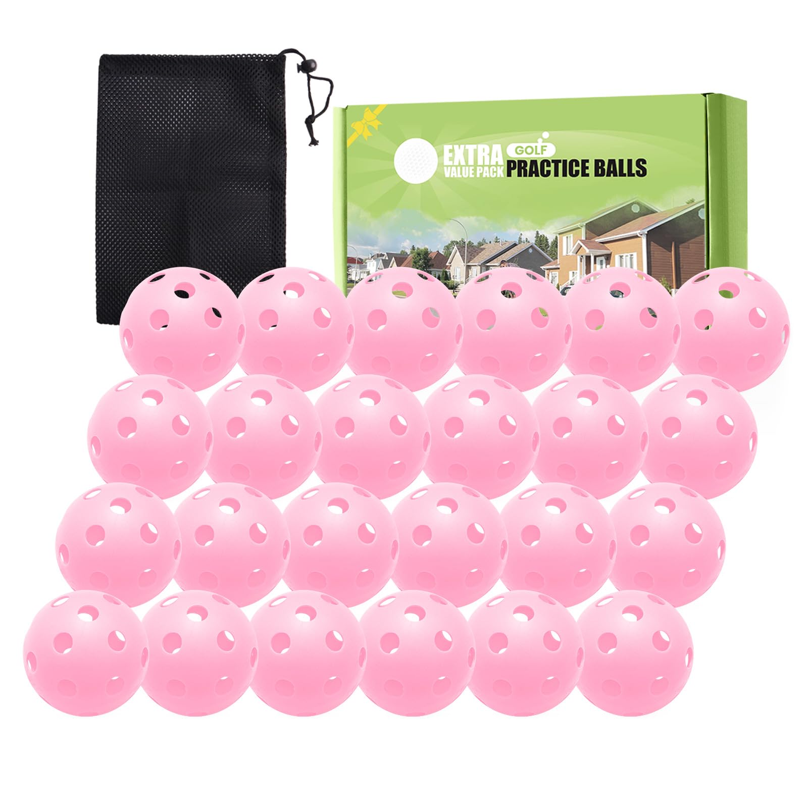 FINGER TEN Golf Practice Plastic Balls Limited Flight Performance Realistic 12 24 Pack, Golf Ball Light-Weight Durable Swing Training Tool for Indoor Outdoor (Pink, 24 Pack)