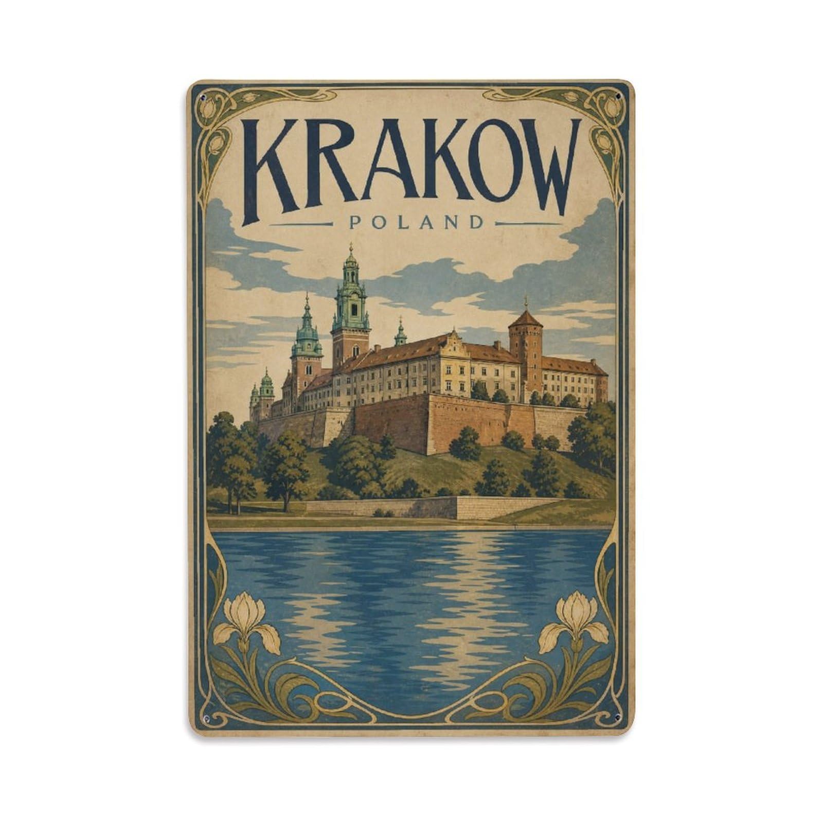 Vintage Travel Poland Krakow Metal Tin Sign Plaque Wall Decor for Cafe, Club Bar, Office, Garden Metal Poster 8x12Inch