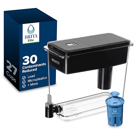 Brita xl water filter dispenser for tap and drinking water with 1 elite filter, reduces 99% of lead, lasts 6 months, 27-cup capacity, christmas gift for men and women, bpa free, black