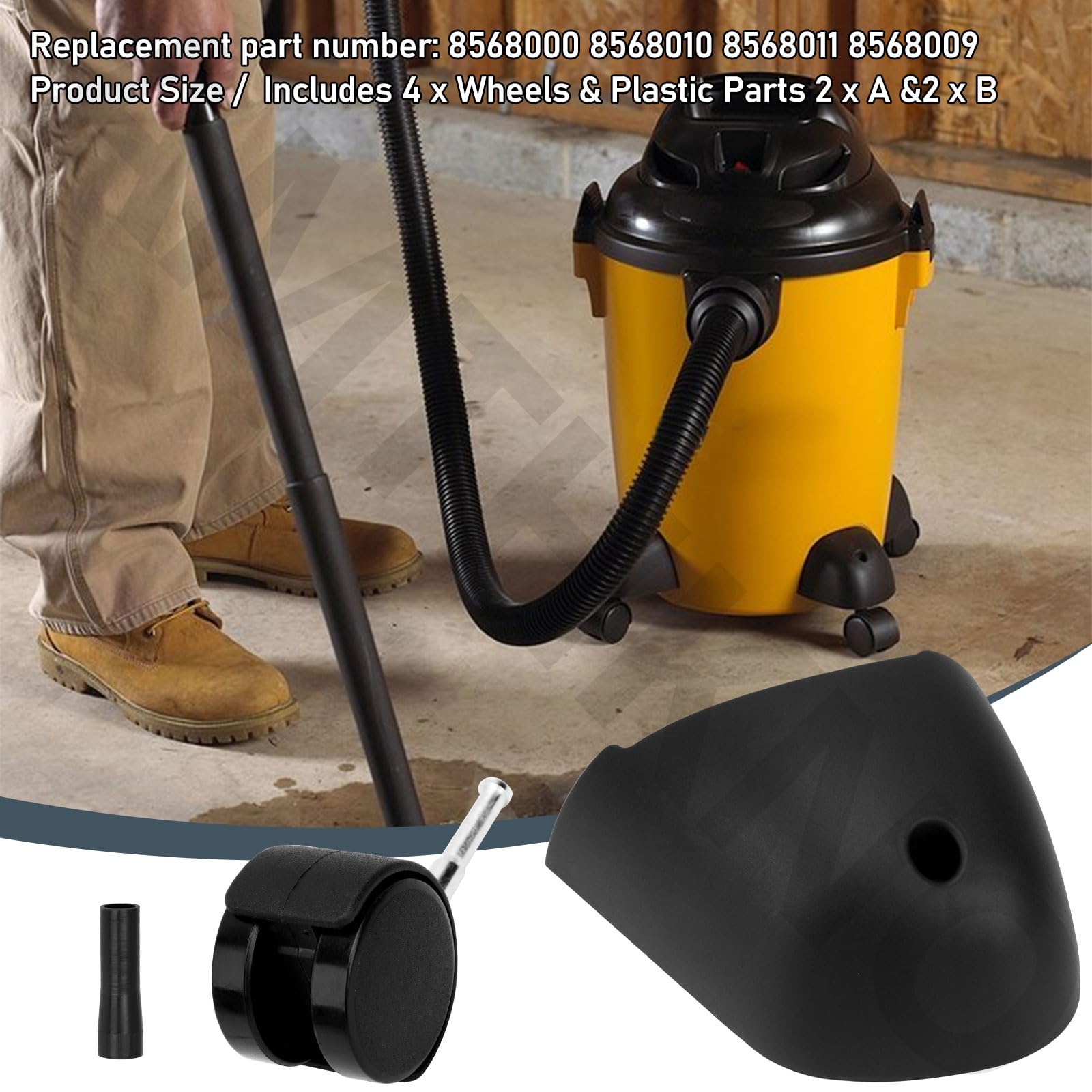 Heavy Duty Caster Wheel Set With Foot – Compatible With Most Shop Vacuum Cleaners, Replaces 8568000, 8568010, 8568011, 8568009