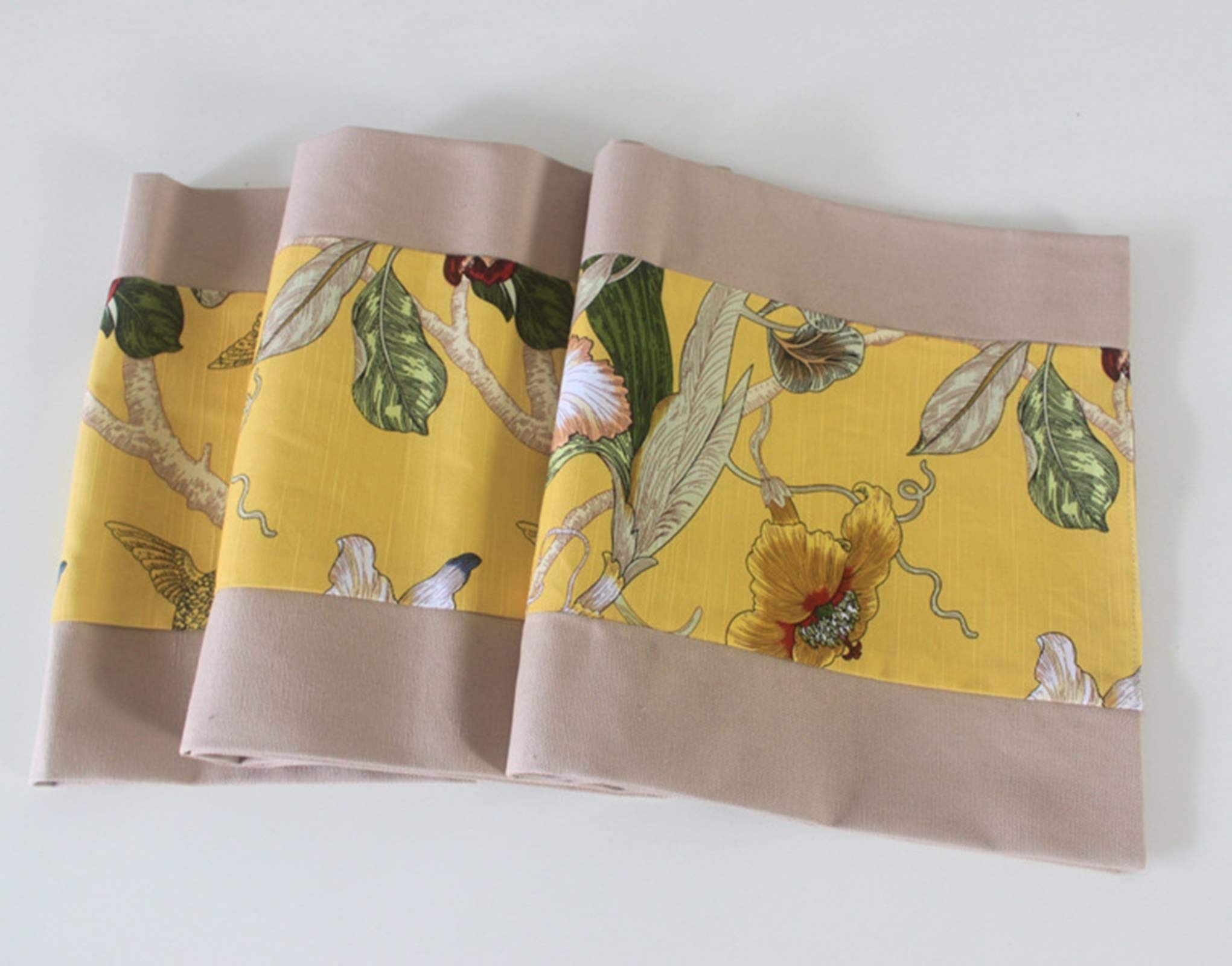 Runner da Tavolo, Runner Autunnale 200 Giallo Cachi Tela di Cotone Fiori e Uccelli Idilliaci Runner Tavola Decorazioni Autunnali 32x200cm