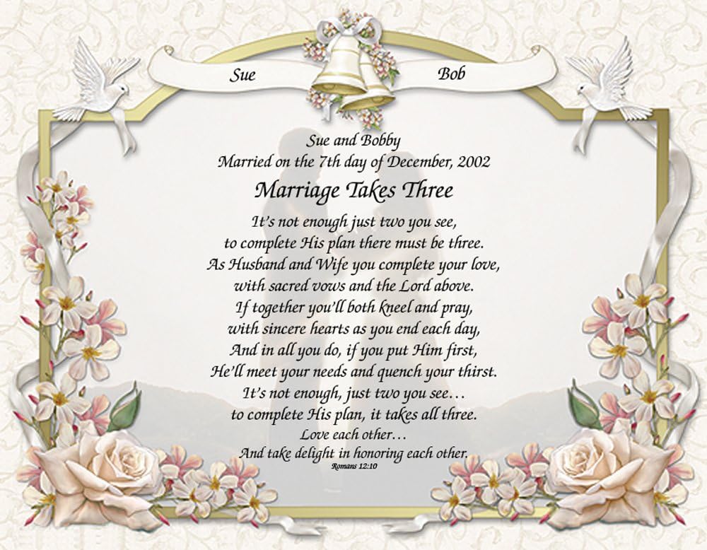 Personalized Poetry Gift "Marriage Takes Three" on Wedding Vows Background
